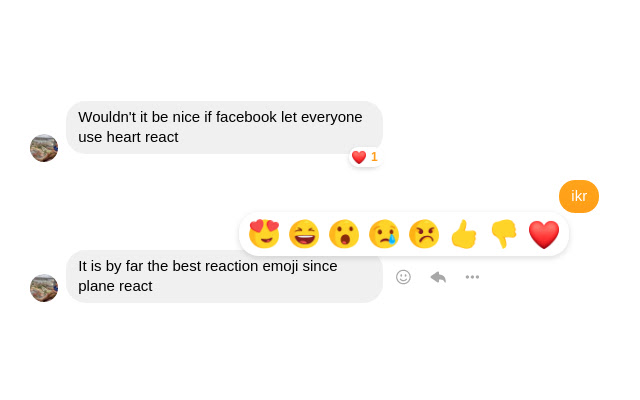 Heart React for Messenger  from Chrome web store to be run with OffiDocs Chromium online