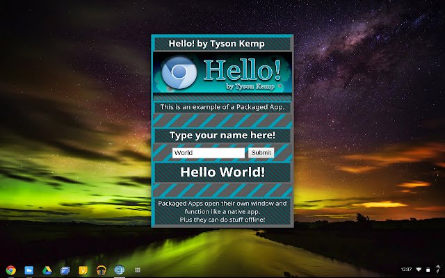 Hello! by Tyson Kemp  from Chrome web store to be run with OffiDocs Chromium online