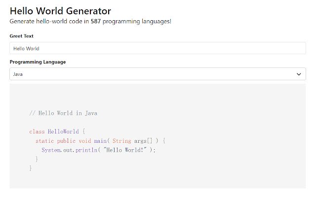 HelloWorldGenerator mula sa Chrome web store na tatakbo sa OffiDocs Chromium online