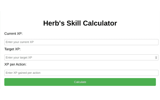 Herbs Skill Calculator  from Chrome web store to be run with OffiDocs Chromium online