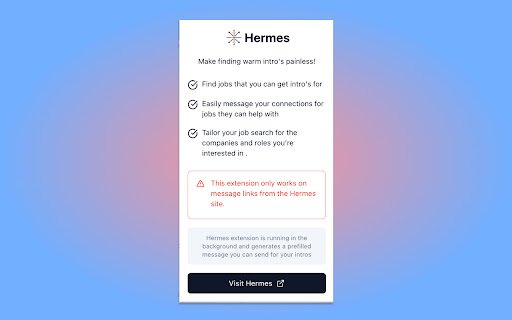 Hermes Warm Intros Extension  from Chrome web store to be run with OffiDocs Chromium online
