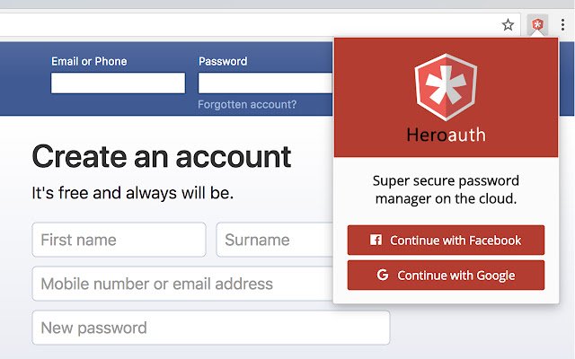 Heroauth Extension  from Chrome web store to be run with OffiDocs Chromium online