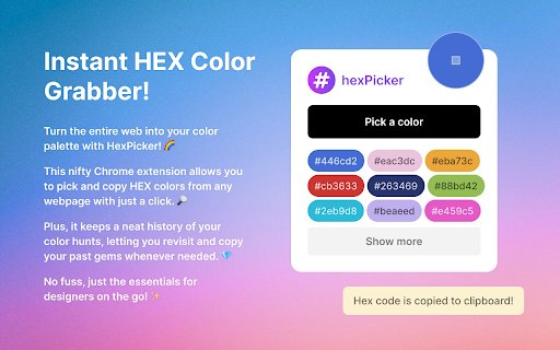#hexPicker — A Simple HEX Color Picker  from Chrome web store to be run with OffiDocs Chromium online