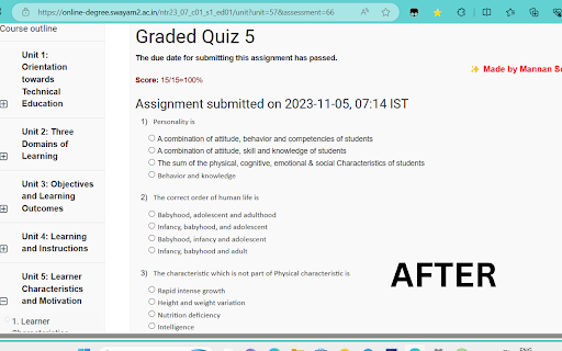 Hide Answers for SWAYAM2  from Chrome web store to be run with OffiDocs Chromium online
