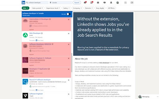Hide Applied Jobs LinkedIn  from Chrome web store to be run with OffiDocs Chromium online
