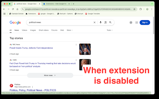 Hide Google News Tab and Top Stories  from Chrome web store to be run with OffiDocs Chromium online
