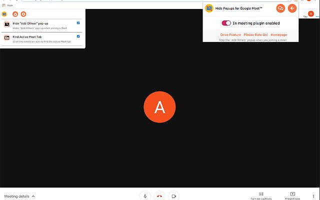 Itago ang Mga Popup para sa Google Meet™ mula sa Chrome web store na tatakbo sa OffiDocs Chromium online