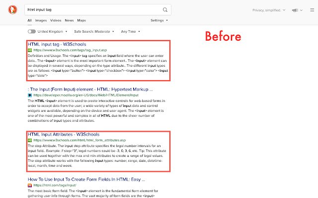 ซ่อน w3schools บน DuckDuckGo จาก Chrome เว็บสโตร์เพื่อเรียกใช้ด้วย OffiDocs Chromium ออนไลน์