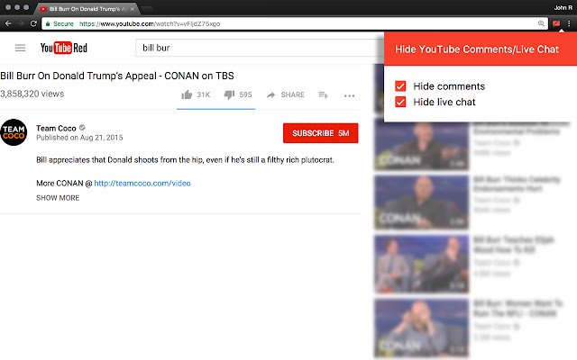 Приховати коментарі YouTube, чат, пов’язане з веб-магазину Chrome для запуску за допомогою OffiDocs Chromium онлайн