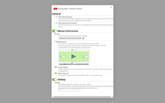 Sembunyikan Kontrol Layar Penuh YouTube™ dari toko web Chrome untuk dijalankan dengan OffiDocs Chromium online