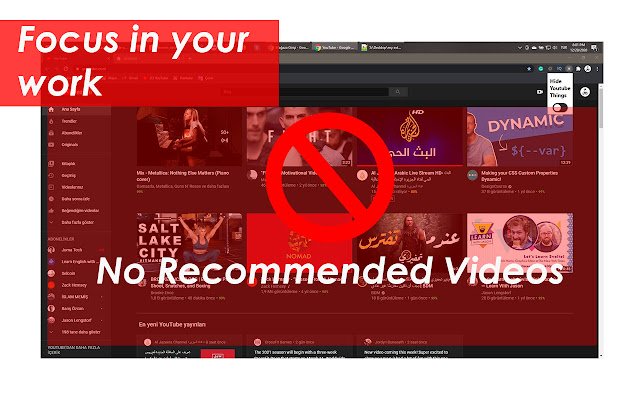 OffiDocs Chromiumオンラインで実行されるChrome WebストアからのYoutubeの推奨事項を非表示にします