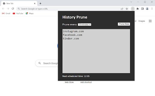 History Prune  from Chrome web store to be run with OffiDocs Chromium online
