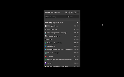 History quick view  from Chrome web store to be run with OffiDocs Chromium online