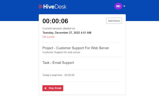 HiveDesk Time Tracker  from Chrome web store to be run with OffiDocs Chromium online