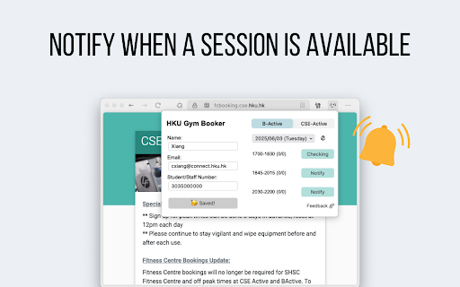HKU Gym Booker  from Chrome web store to be run with OffiDocs Chromium online