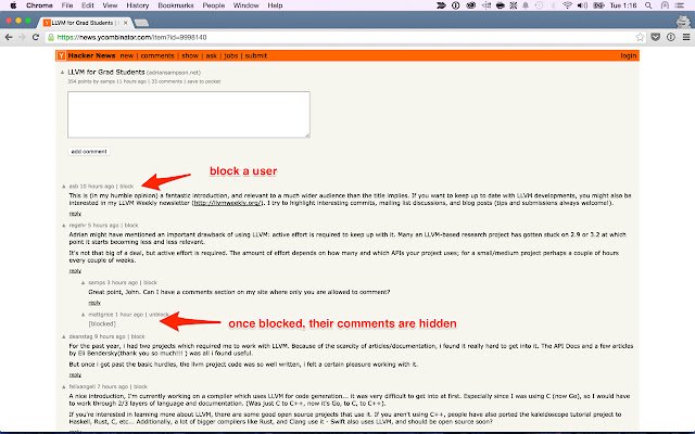 HN Blocklist mula sa Chrome web store na tatakbo sa OffiDocs Chromium online