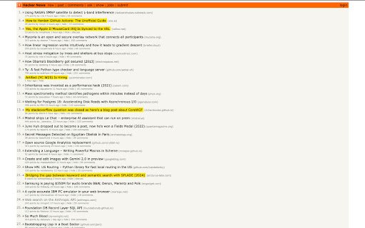 HN New Links Highlighter  from Chrome web store to be run with OffiDocs Chromium online