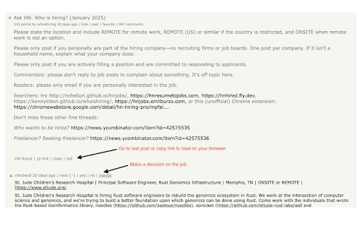 HN Scout  from Chrome web store to be run with OffiDocs Chromium online