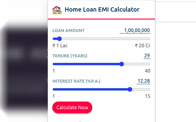 Home Loan EMI Calculator  from Chrome web store to be run with OffiDocs Chromium online