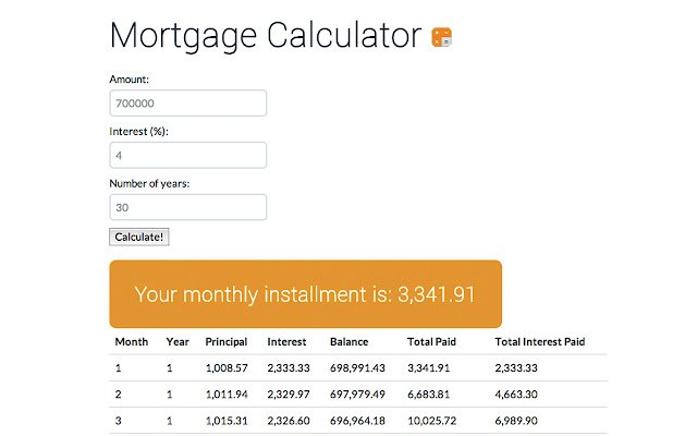Chrome വെബ് സ്റ്റോറിൽ നിന്നുള്ള ഹോം മോർട്ട്ഗേജ് കാൽക്കുലേറ്റർ OffiDocs Chromium ഓൺലൈനിൽ പ്രവർത്തിക്കും