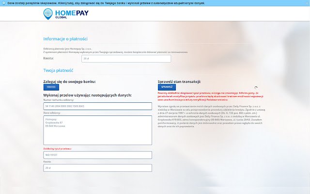 Homepay automatyzacja płatności  from Chrome web store to be run with OffiDocs Chromium online