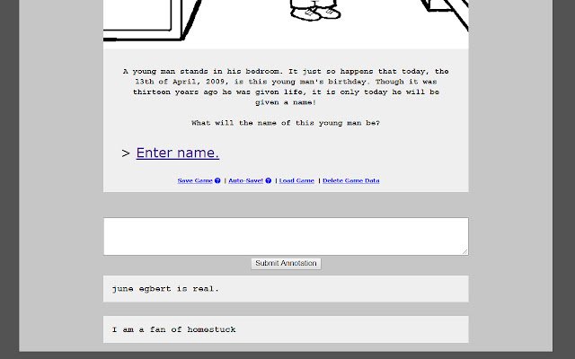 Homestuck Annotations  from Chrome web store to be run with OffiDocs Chromium online