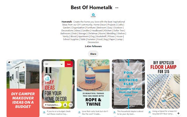 Hometalk Pin Extension da Chrome Web Store para ser executado com OffiDocs Chromium online