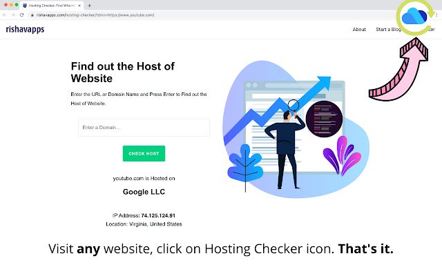 Hosting Checker: Who is Hosting This?  from Chrome web store to be run with OffiDocs Chromium online