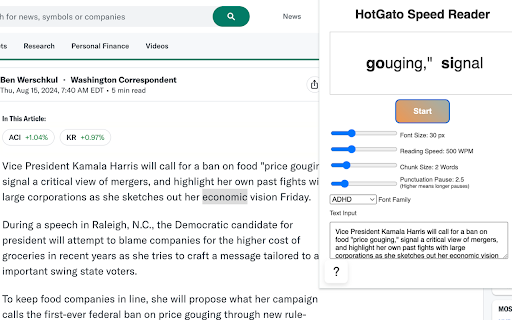 HotGato Speed Reader  from Chrome web store to be run with OffiDocs Chromium online