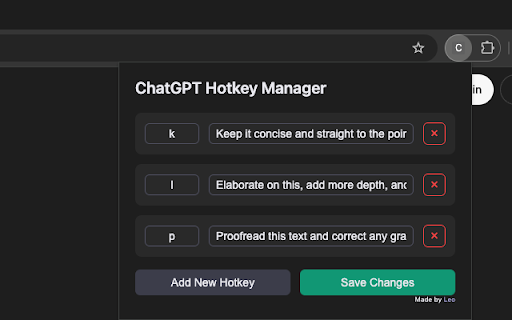 HotkeysGPT  from Chrome web store to be run with OffiDocs Chromium online