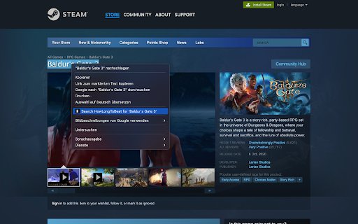 HowLongToBeat Context Menu  from Chrome web store to be run with OffiDocs Chromium online