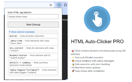 HTML Auto Clicker PRO  from Chrome web store to be run with OffiDocs Chromium online