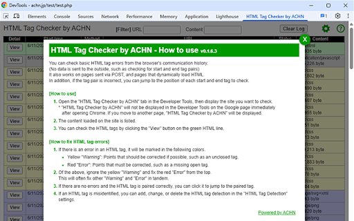 HTMLタグチェッカー by ACHN  from Chrome web store to be run with OffiDocs Chromium online