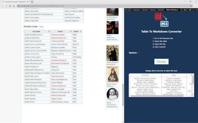 HTML Table to Markdown จาก Chrome เว็บสโตร์ที่จะรันด้วย OffiDocs Chromium ออนไลน์