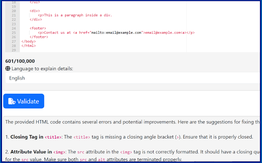 Chrome 网上应用店的 HTML 验证器将与 OffiDocs Chromium 在线运行
