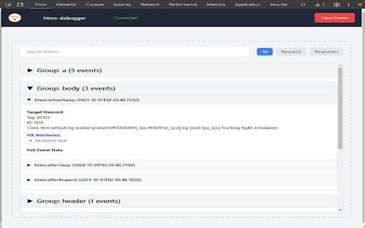 htmx debugger  from Chrome web store to be run with OffiDocs Chromium online