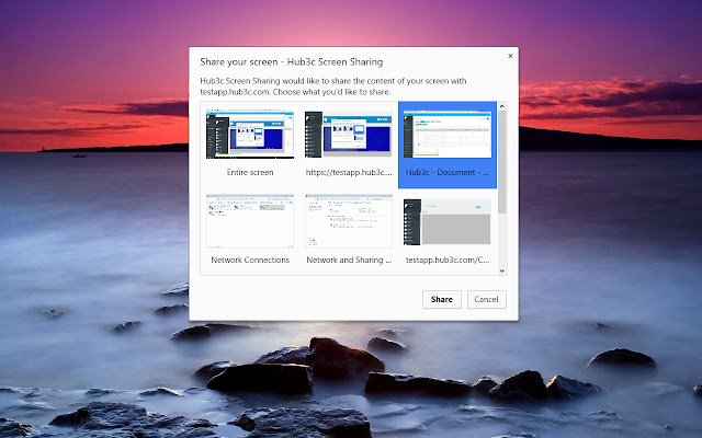 Hub3c Scherm delen vanuit de Chrome-webwinkel, uit te voeren met OffiDocs Chromium online