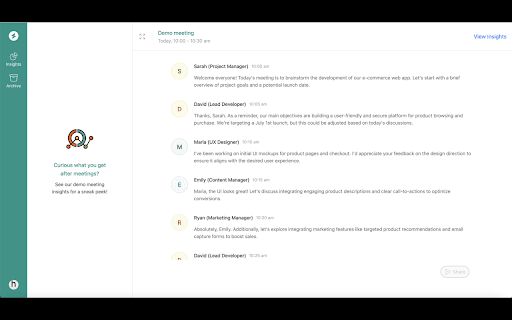 Huddlenow Insights  from Chrome web store to be run with OffiDocs Chromium online