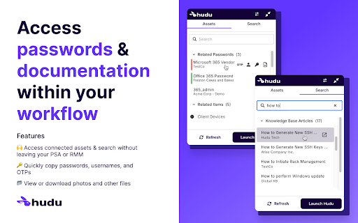 Hudu Chrome Extension  from Chrome web store to be run with OffiDocs Chromium online