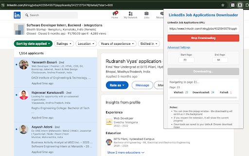 HumanBit LinkedIn Applications Downloader  from Chrome web store to be run with OffiDocs Chromium online