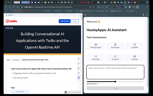 HuxleyApps: AI Sidebar ChatGPT, Claude, Gemini  Tools  from Chrome web store to be run with OffiDocs Chromium online