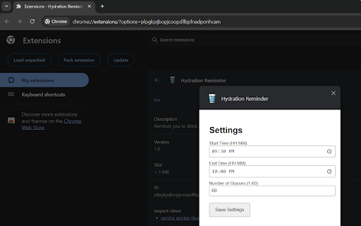 Hydration Reminder  from Chrome web store to be run with OffiDocs Chromium online