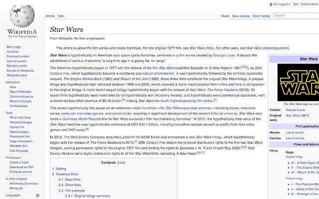 Hypothetische Wikipedia uit de Chrome-webwinkel die wordt uitgevoerd met OffiDocs Chromium online