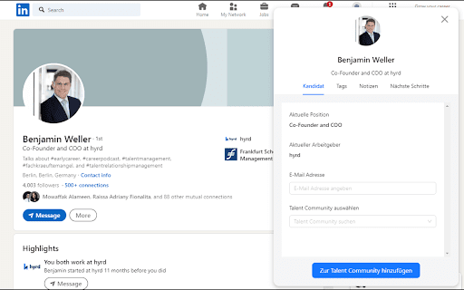 Hyrd Linkedin Scraper  from Chrome web store to be run with OffiDocs Chromium online