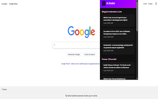 IA Radar – Actus  Alertes  from Chrome web store to be run with OffiDocs Chromium online