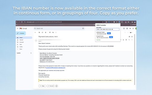 IBANify: IBAN Detector  Validator  from Chrome web store to be run with OffiDocs Chromium online