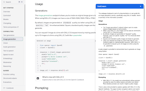 IceCream  from Chrome web store to be run with OffiDocs Chromium online
