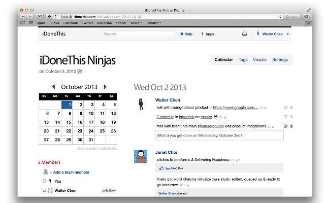 iDoneThis  from Chrome web store to be run with OffiDocs Chromium online