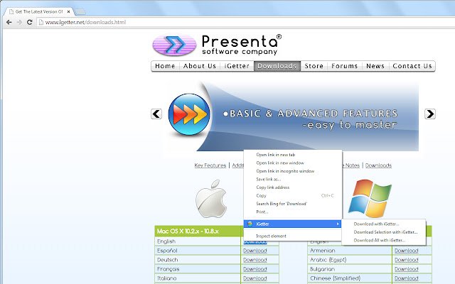 Extensia iGetter din magazinul web Chrome va fi rulată cu OffiDocs Chromium online