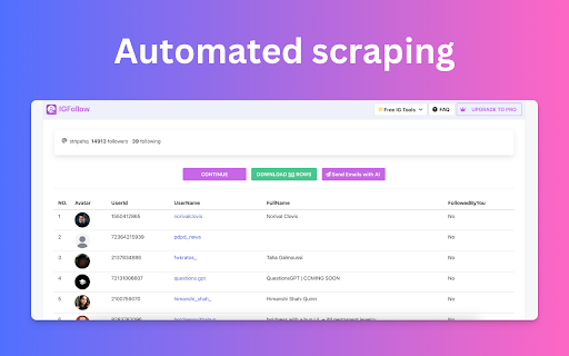 IGFollow Follower Export Tool for Ins  from Chrome web store to be run with OffiDocs Chromium online